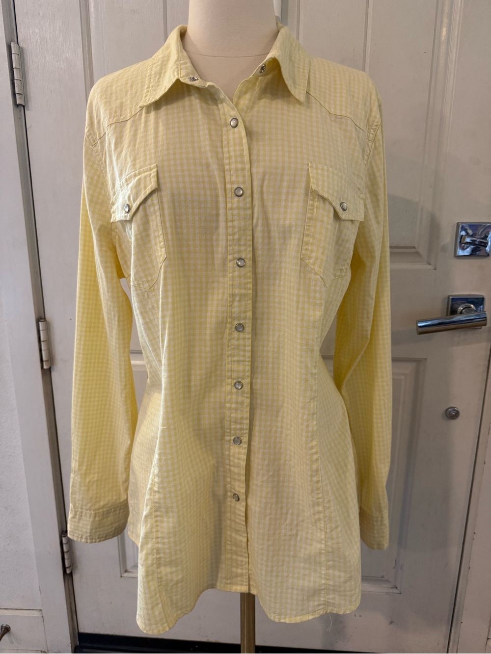 Y2K Daniel Rainn Shirt Size XL Yellow Gingham Pearl Snap Western Cowgirls